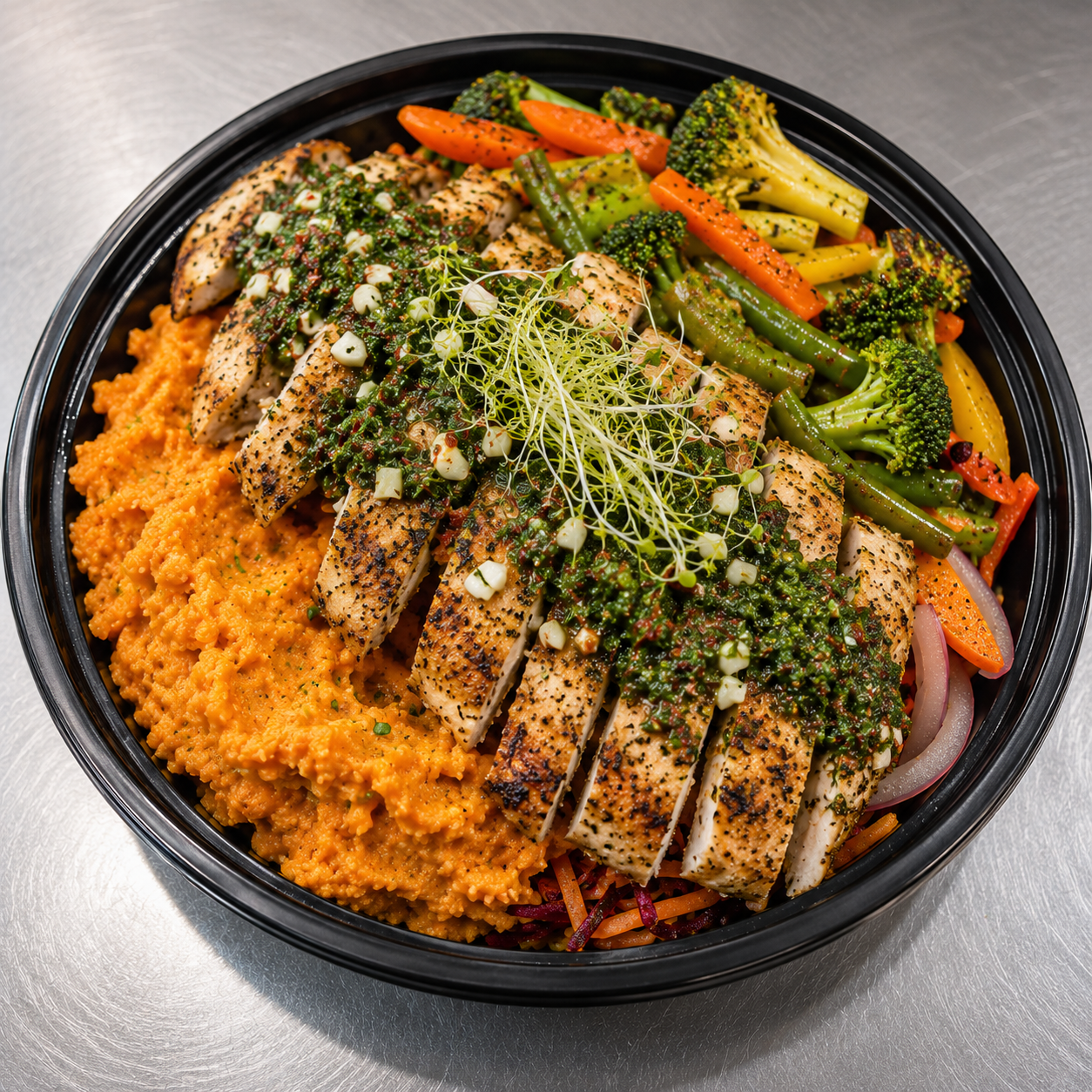 Sweet Potato Basil Mash with Chimichurri Chicken